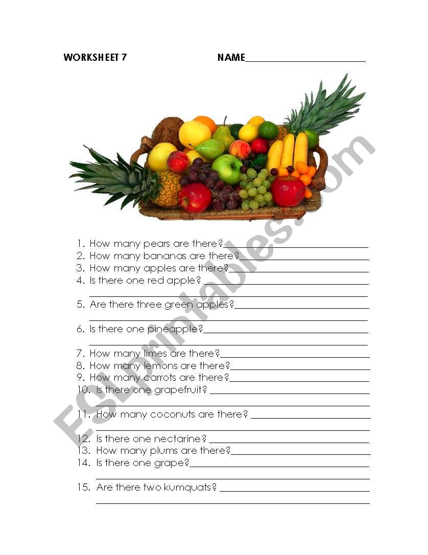 How many fruits are there? worksheet