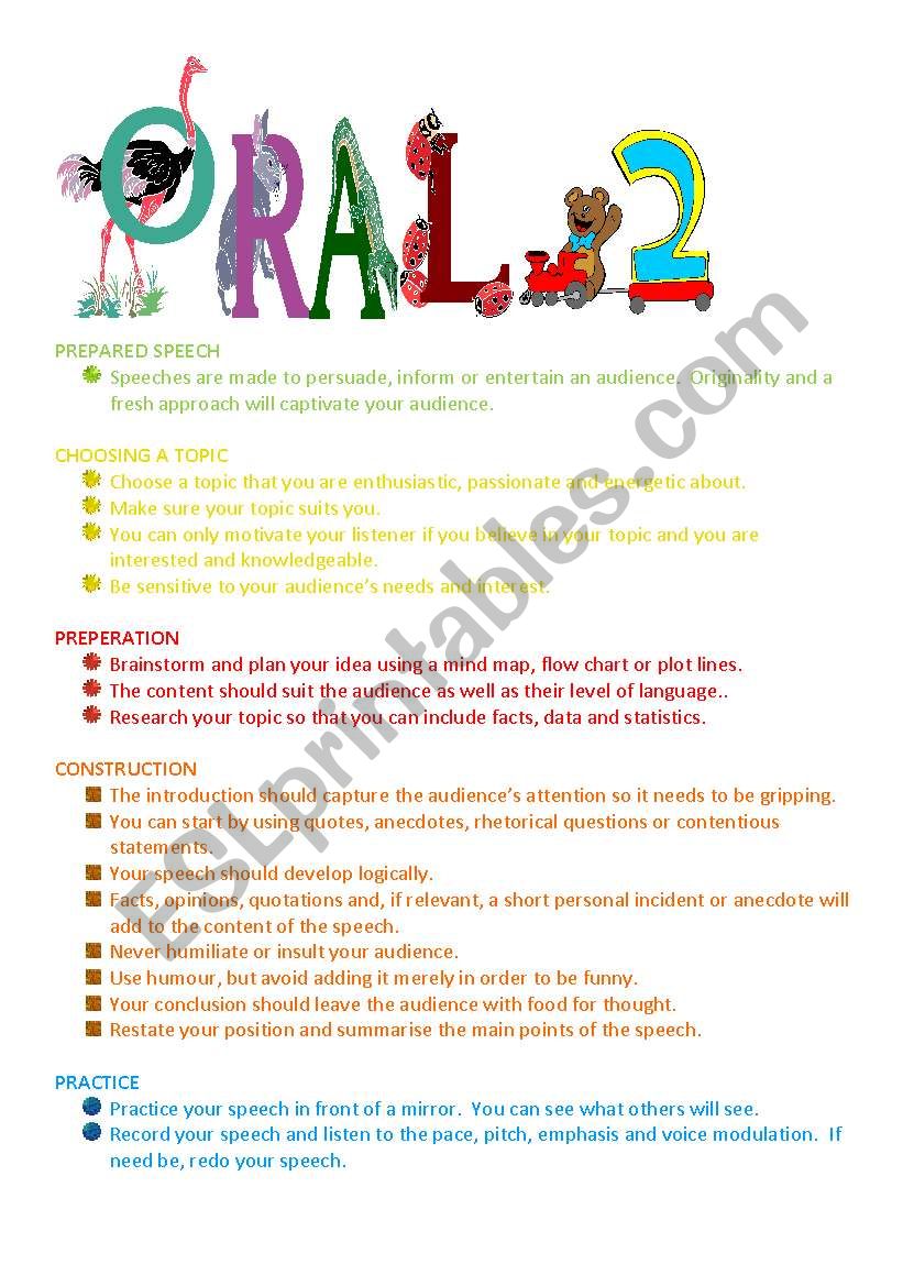 Oral 2 - the prepared speech worksheet