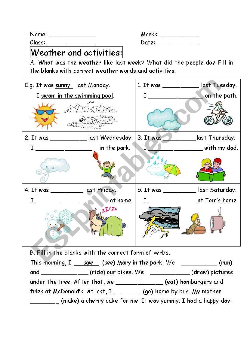 past tense - weather and activities