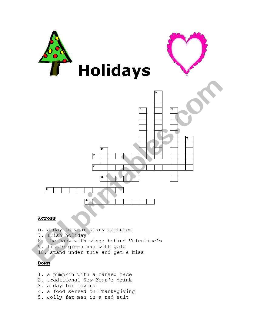 Holidays worksheet