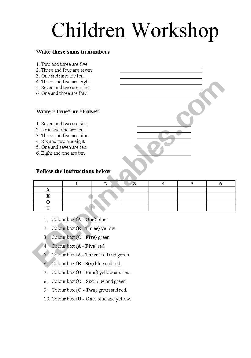 numbers and colours worksheet