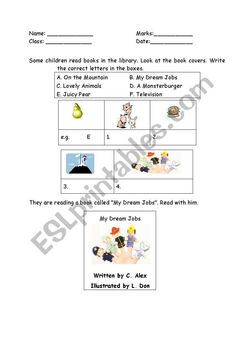 Reading - book cover worksheet