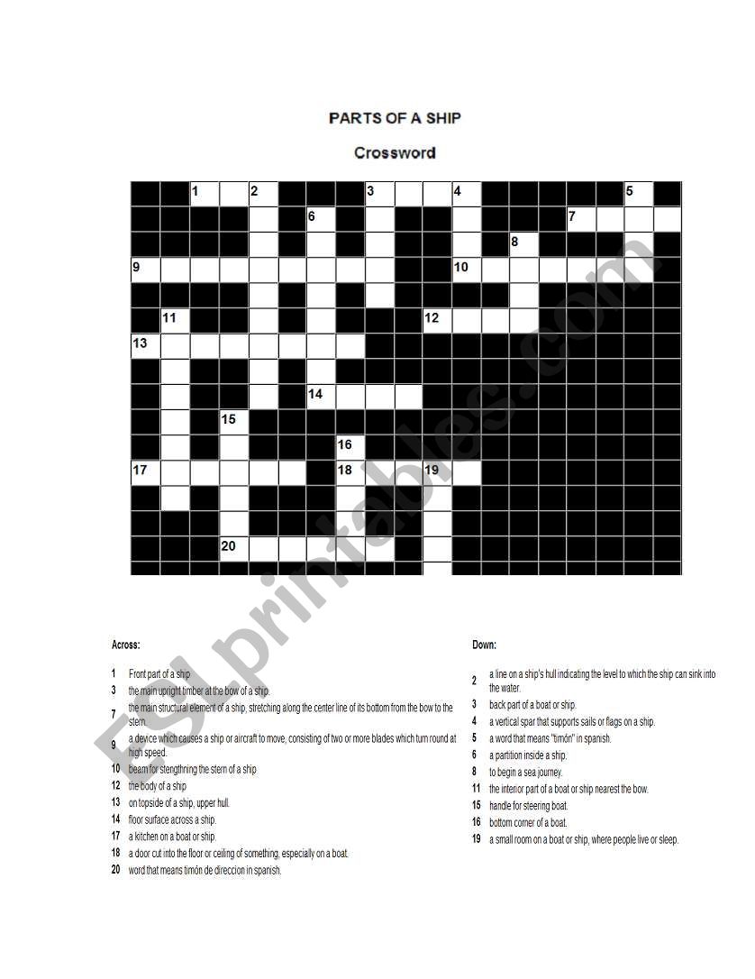 parts of a ship crossword worksheet