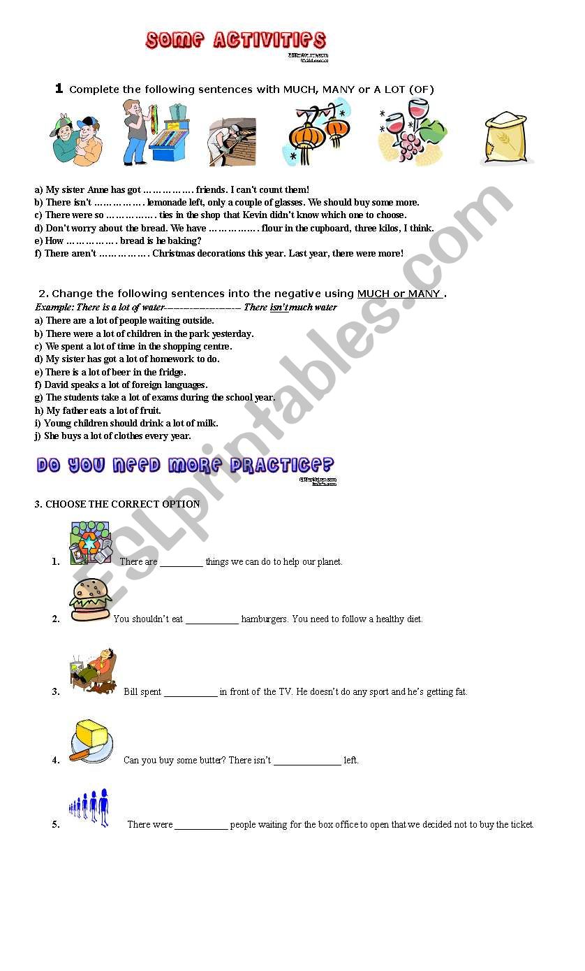 quantifiers many / much worksheet