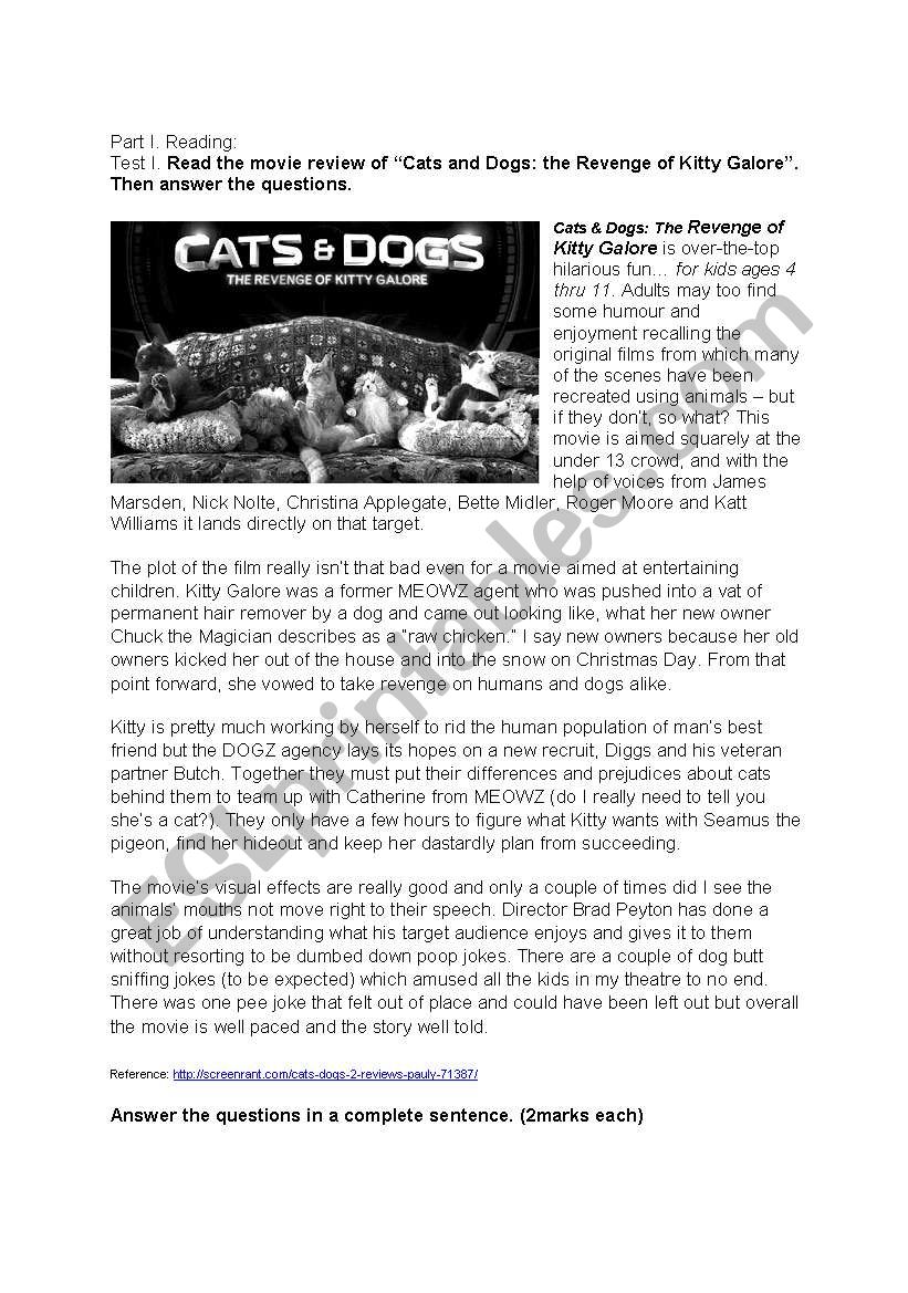 Cats and Dogs worksheet