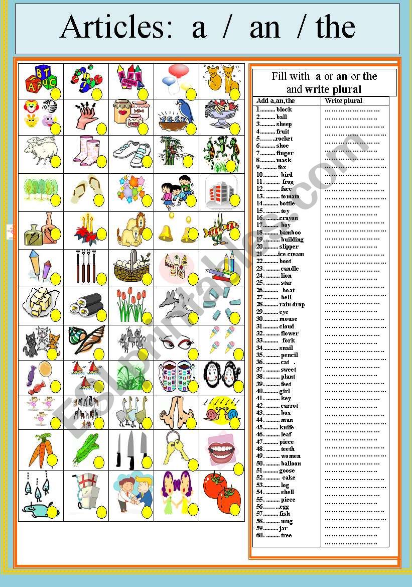 Articles worksheet