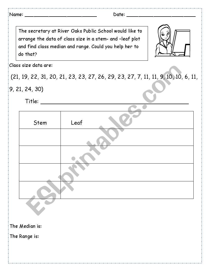 English worksheets: Stem and leaf plot Intended For Stem And Leaf Plots Worksheet