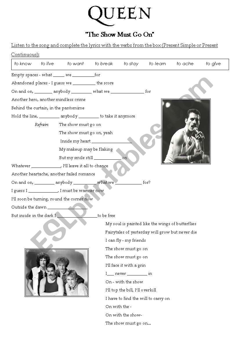 Queen - The Show Must Go On (Song Activity)