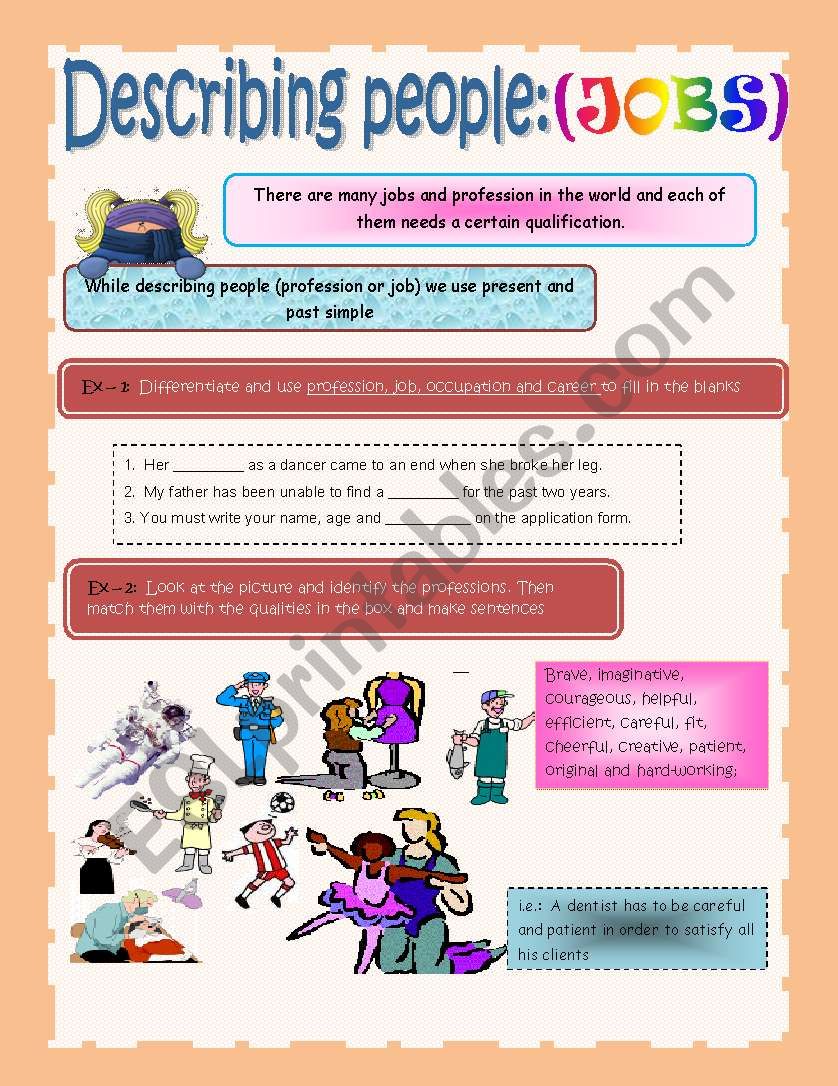 Describing people (jobs) worksheet