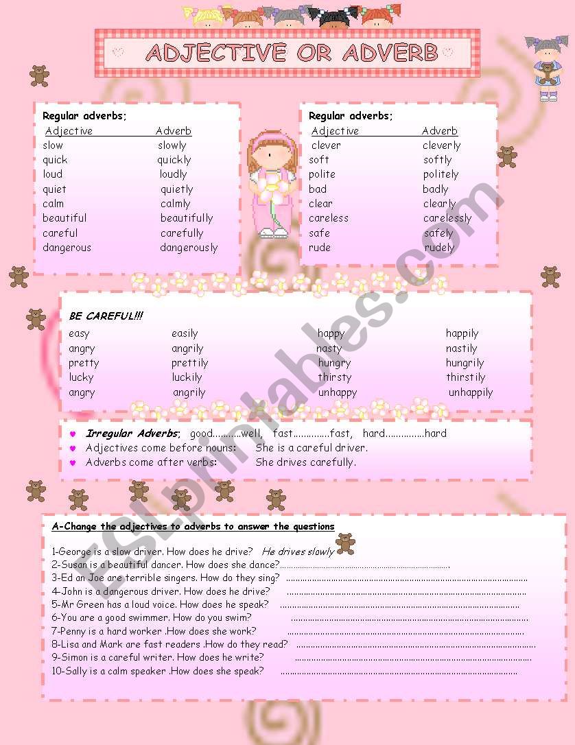 Adjective and Adverb worksheet