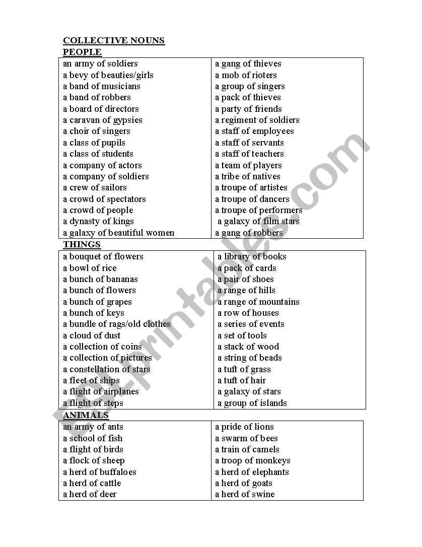 collective nouns worksheet