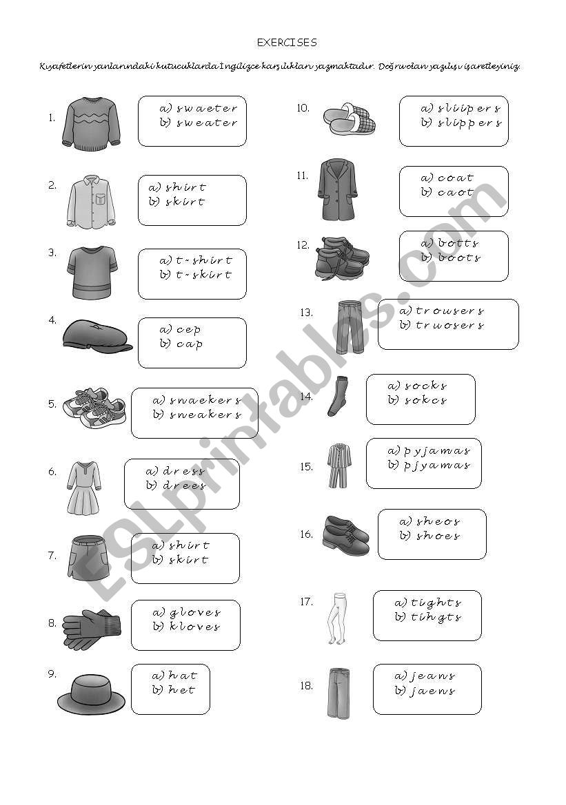 clothes worksheet