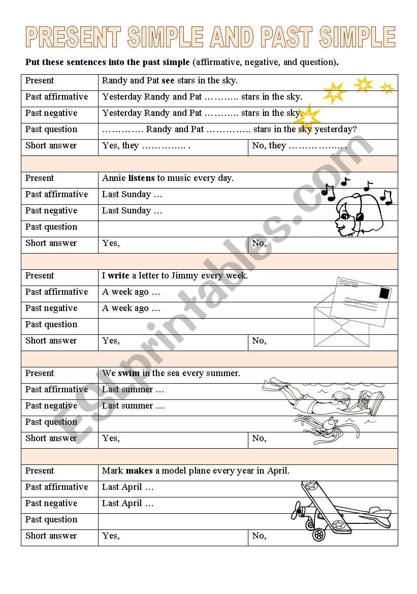 Simple present and past worksheet