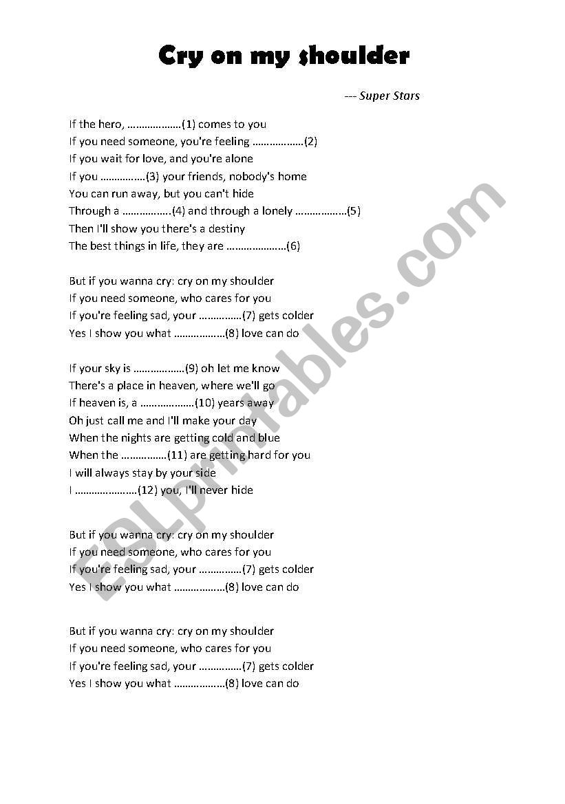 cry on my shoulder lyrics worksheet