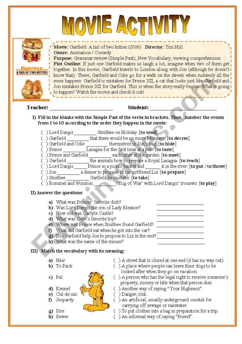 Movie Activity - Garfield II worksheet