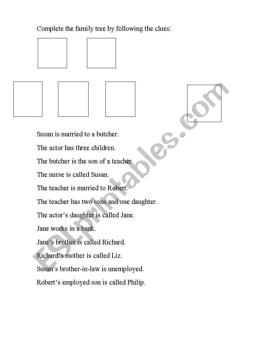 Family tree quizz worksheet