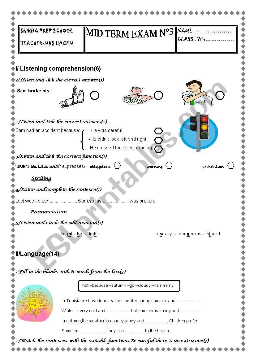 mid term test n3 7th form worksheet