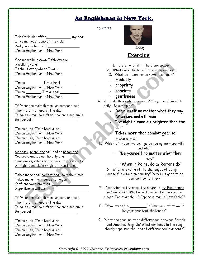 Learn English Song Worksheet