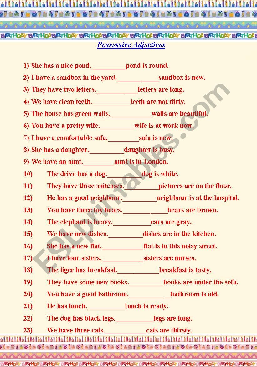 Possessive Adjectives. worksheet