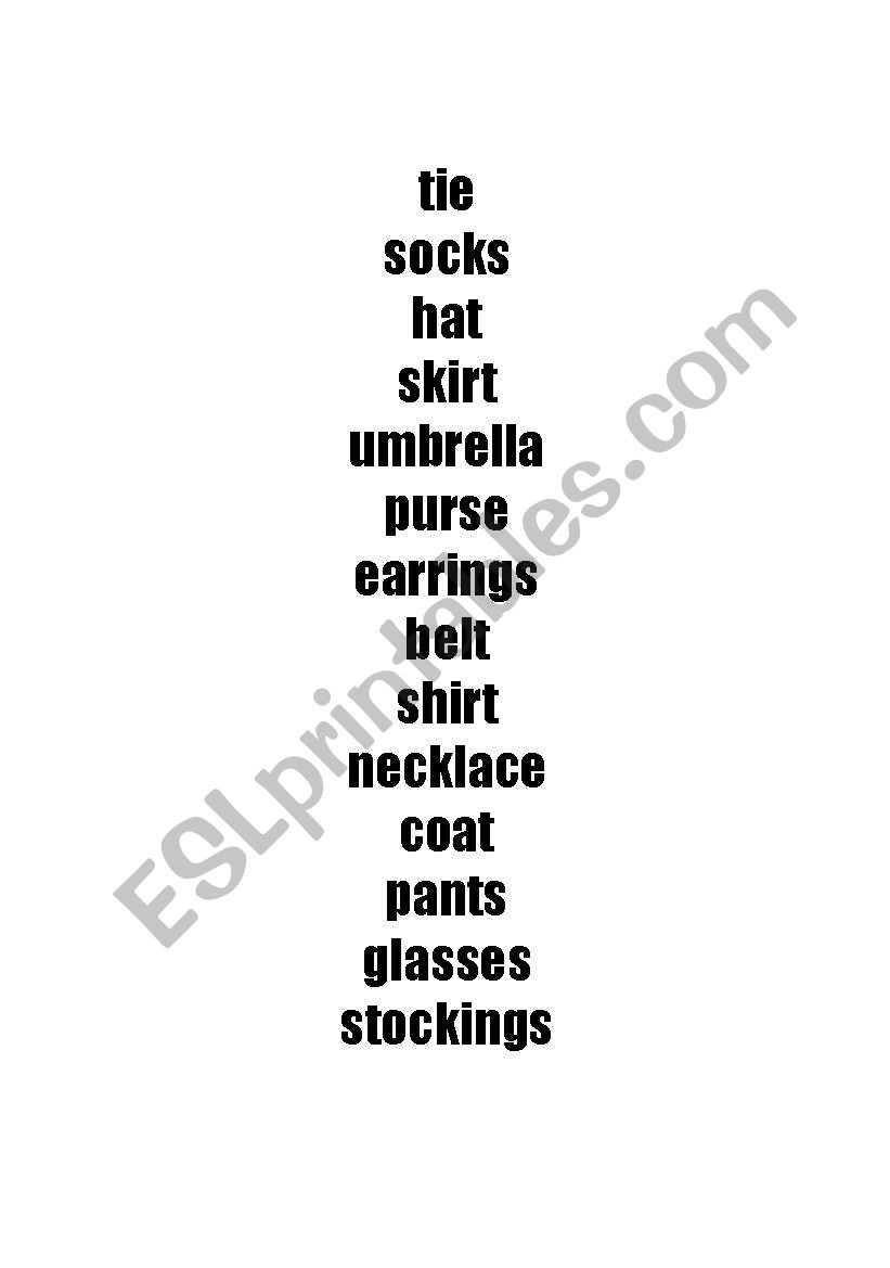 Clothing flashcards worksheet