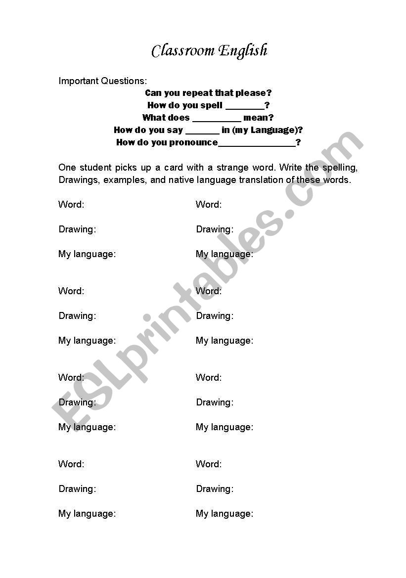 Classroom English worksheet