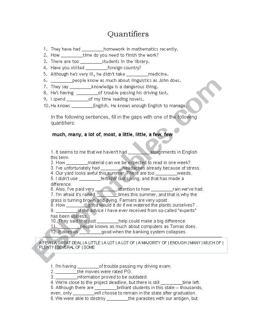 Quantifiers  worksheet