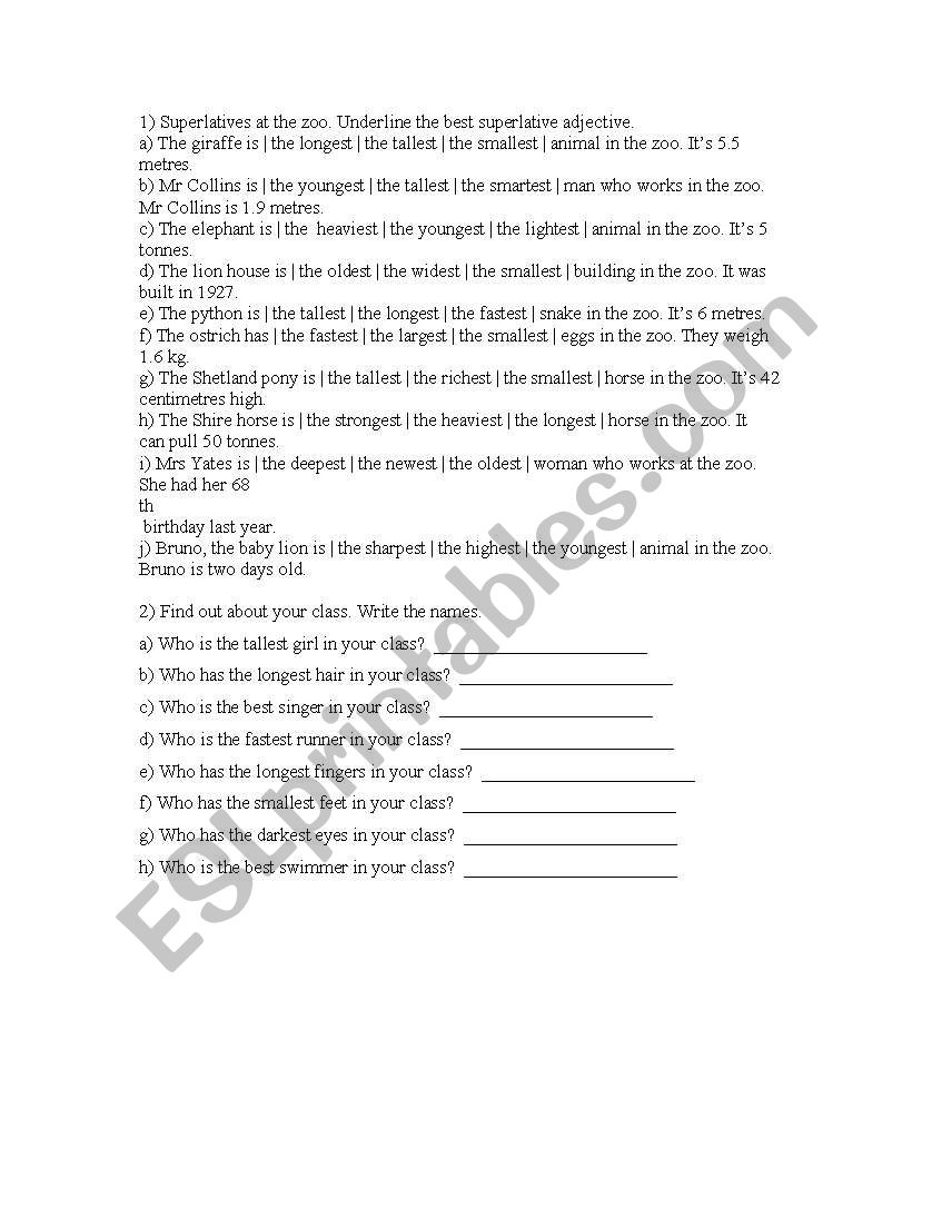 superlatives worksheet