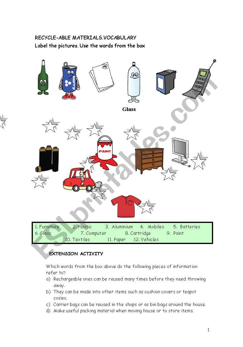 LETS RECYCLE worksheet