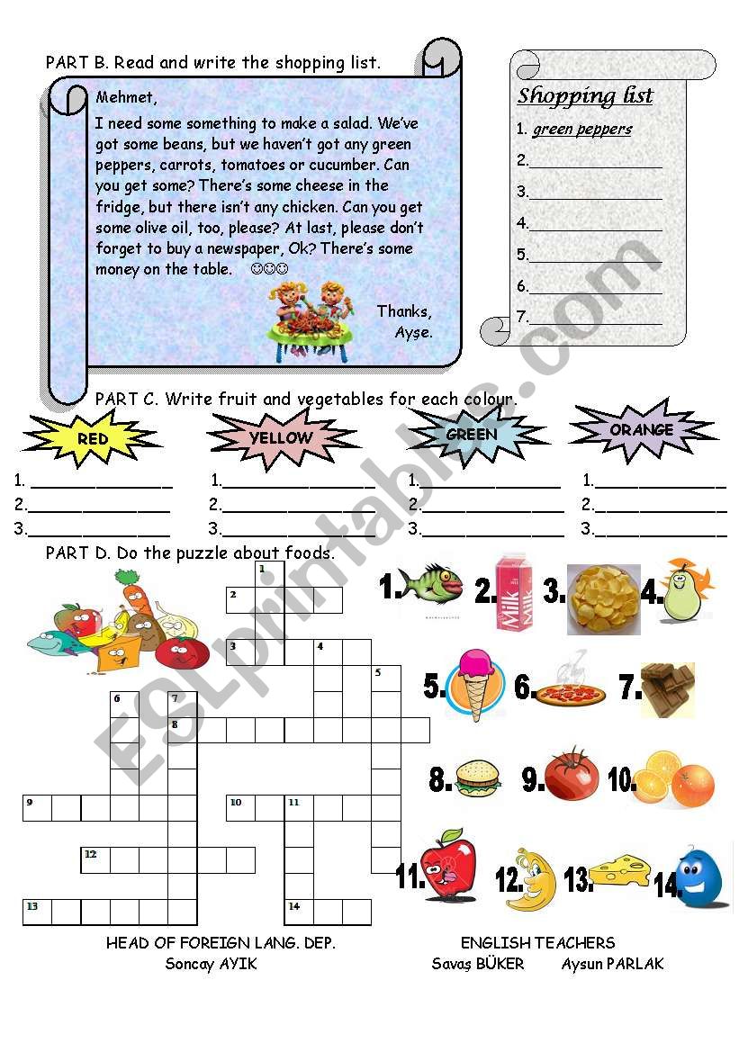 food shopping list worksheet