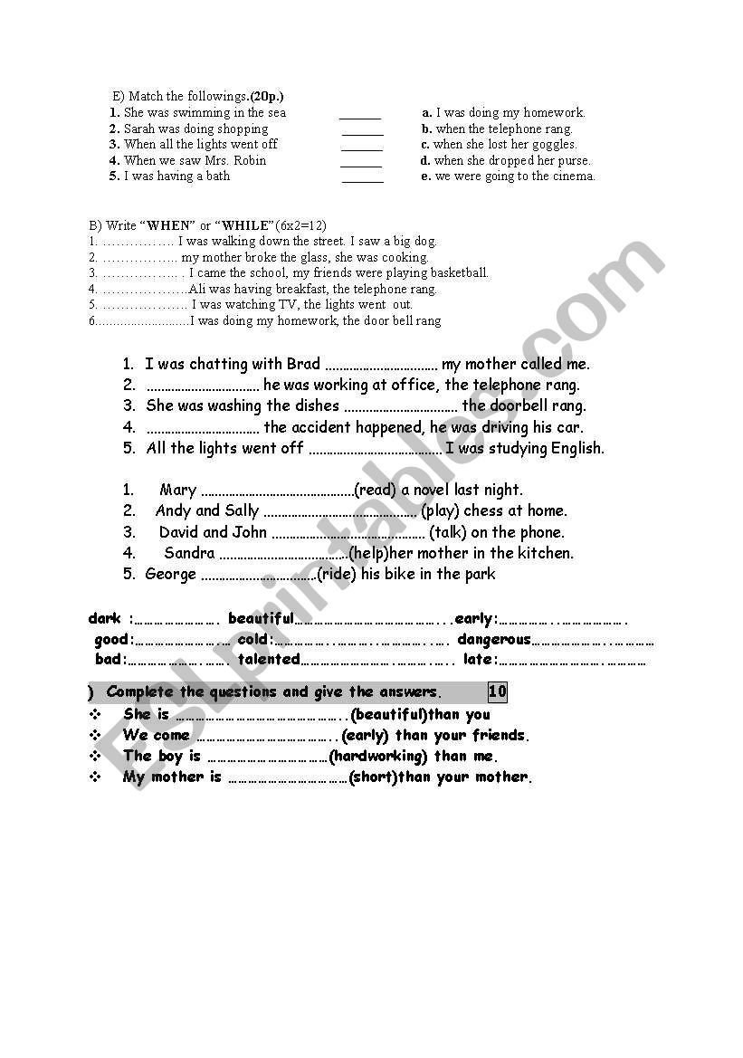 exam worksheet