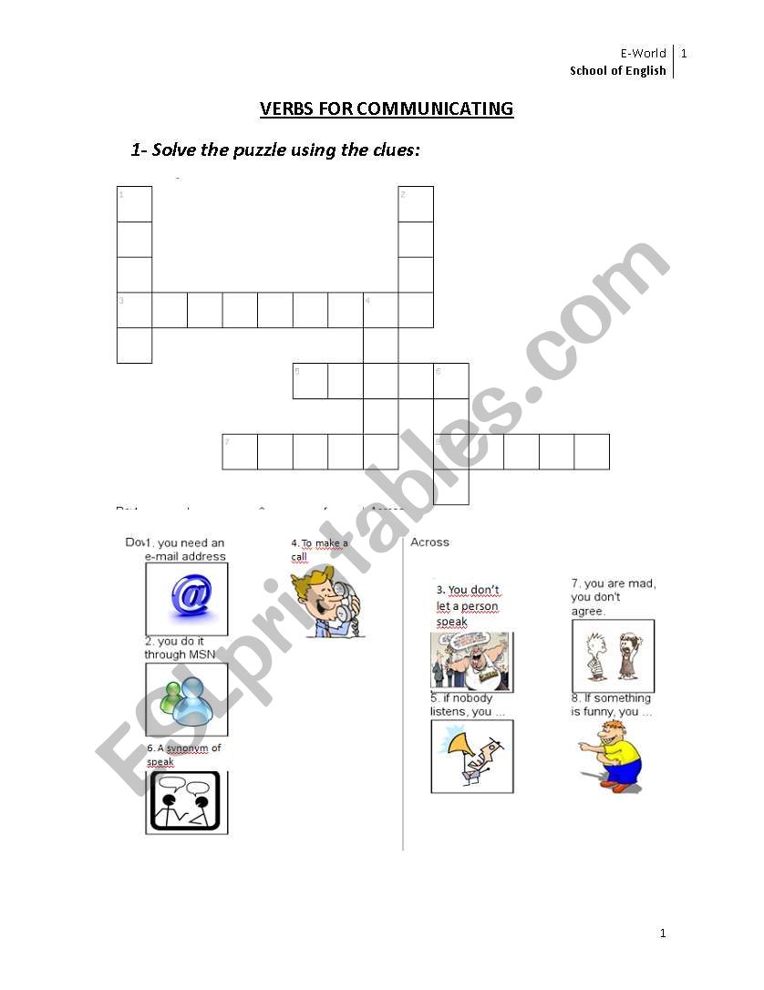 Verbs for communicating worksheet