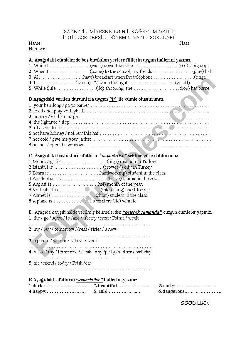 exam worksheet