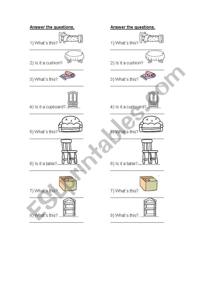 furniture worksheet