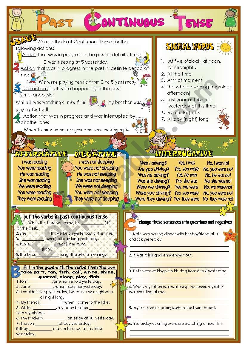 PAST CONTINUOUS TENSE + B&W + editable