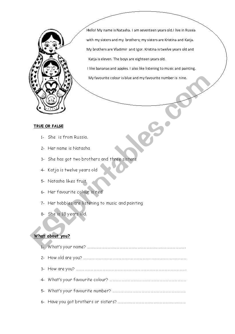 Russian doll worksheet