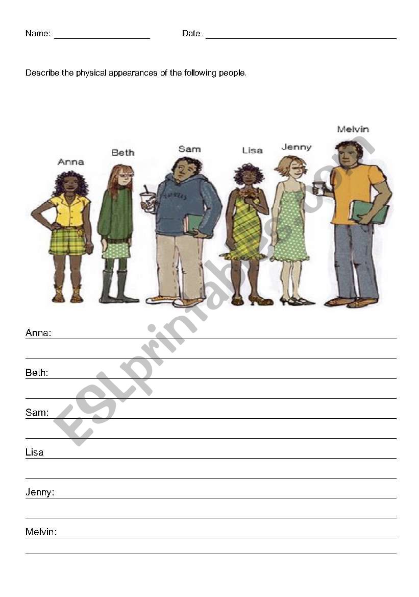 Describing people worksheet