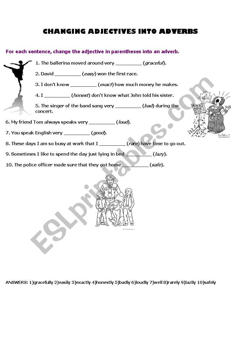 English Worksheets Turning Adjectives Into Adverbs
