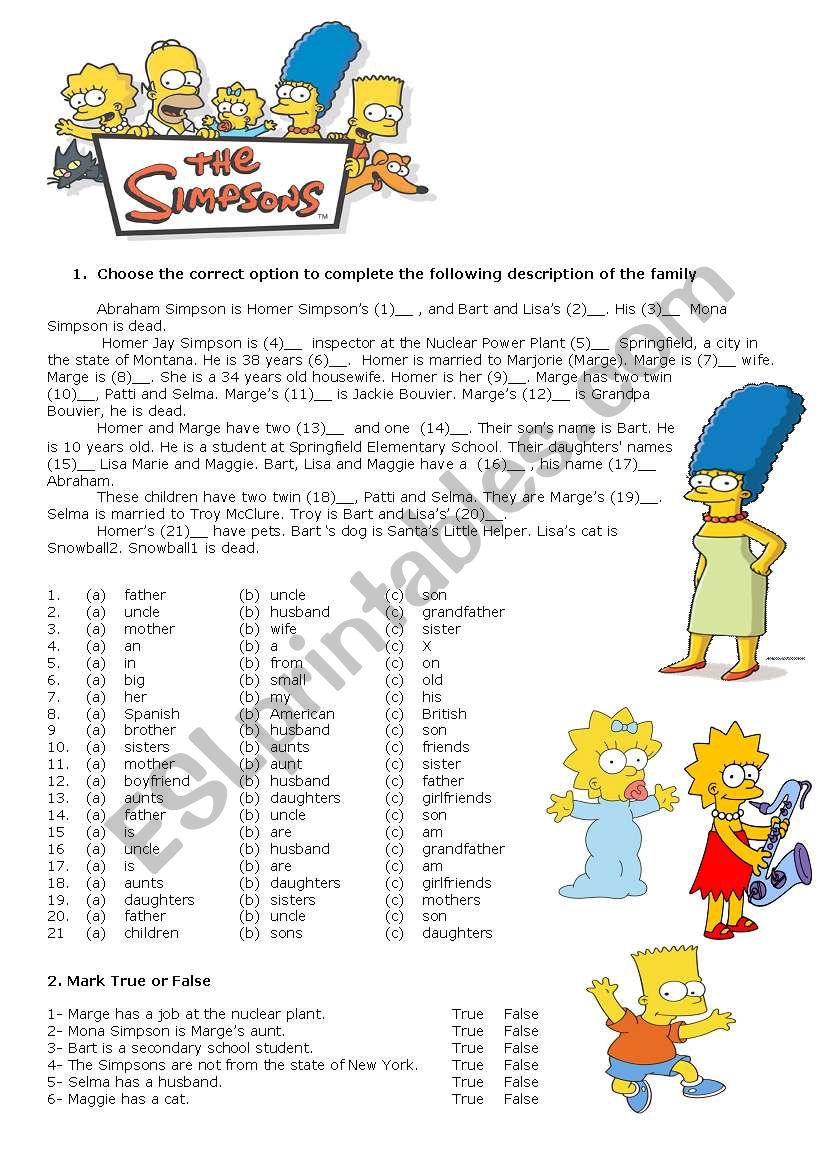 The Simpsons worksheet