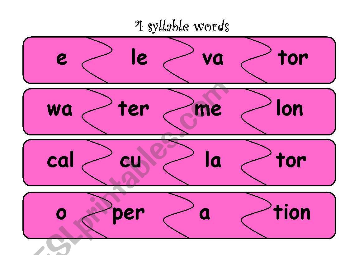 4 syllable words puzzles worksheet