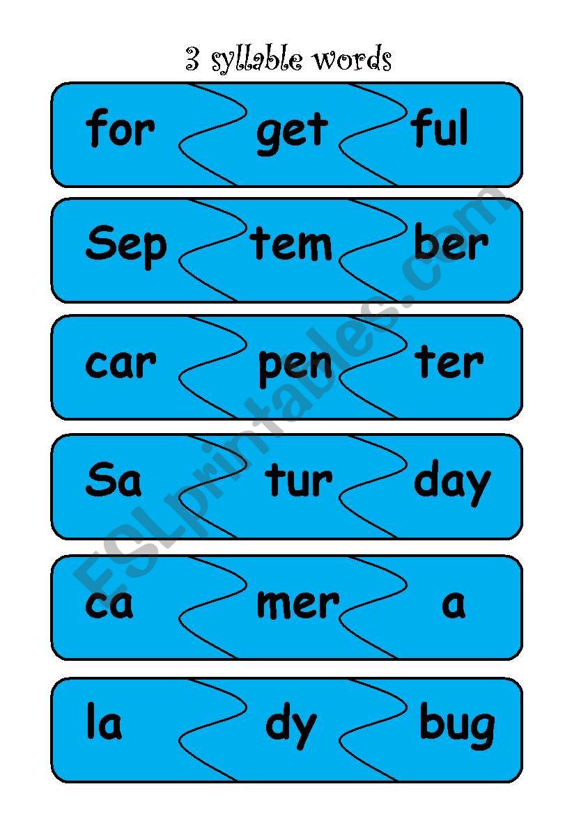 3 syllable words puzzles worksheet