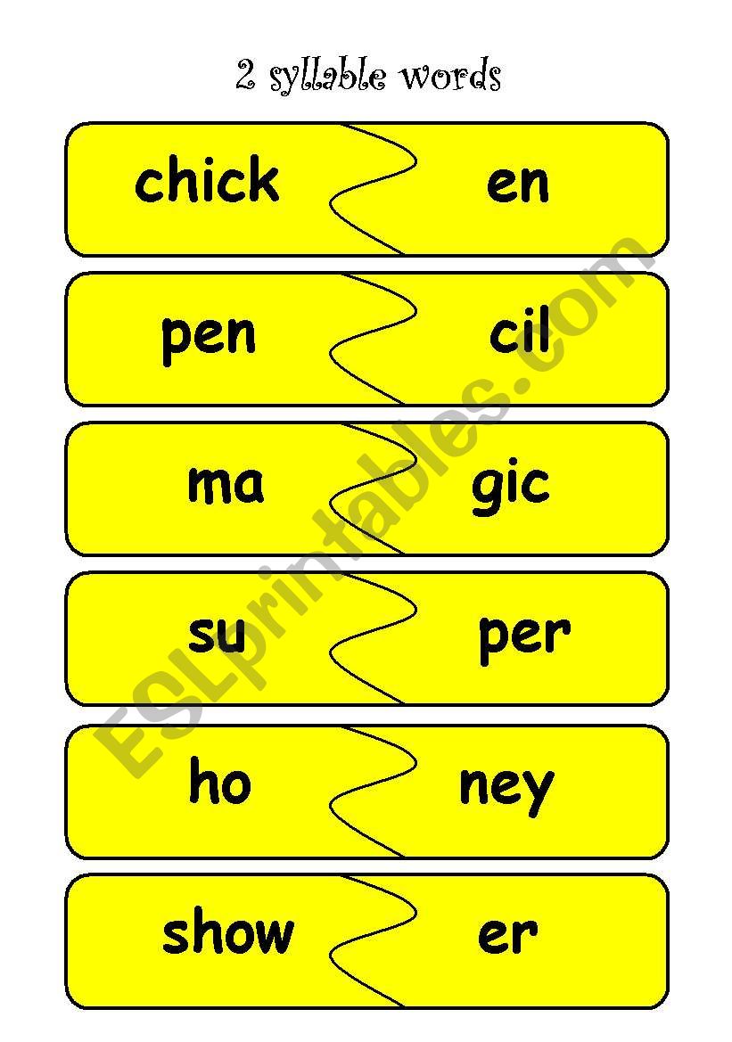 2 syllable words puzzles worksheet