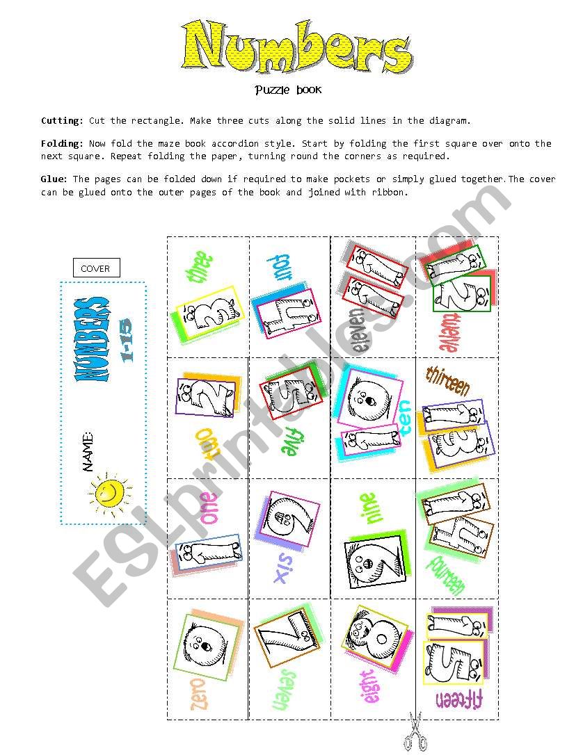 NUMBERS (1-15)  Puzzle book worksheet