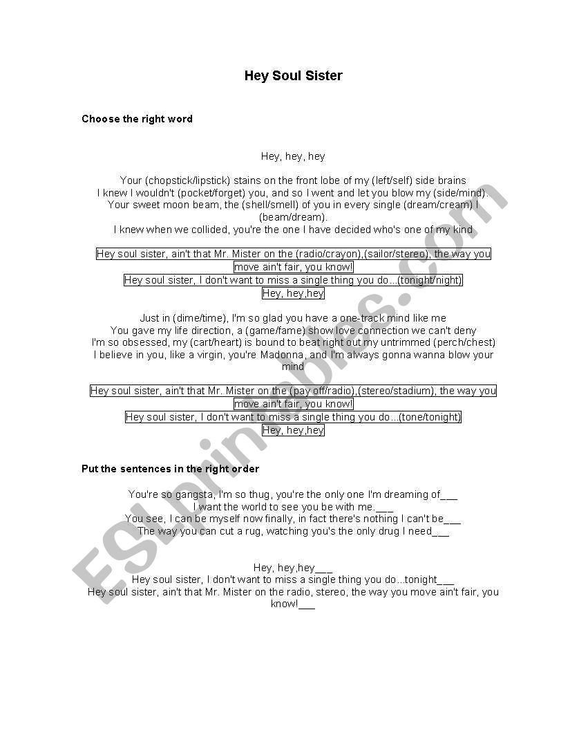 Song Worksheet 