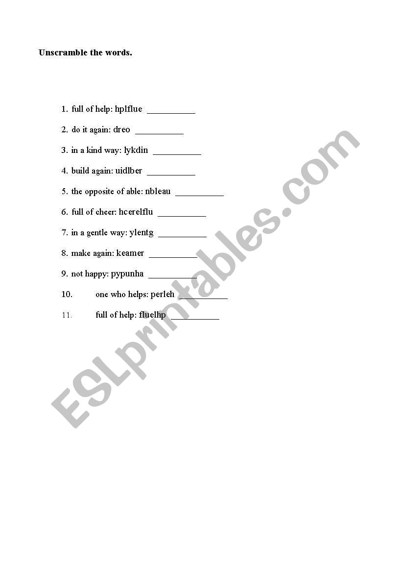 Unscrumble worksheet