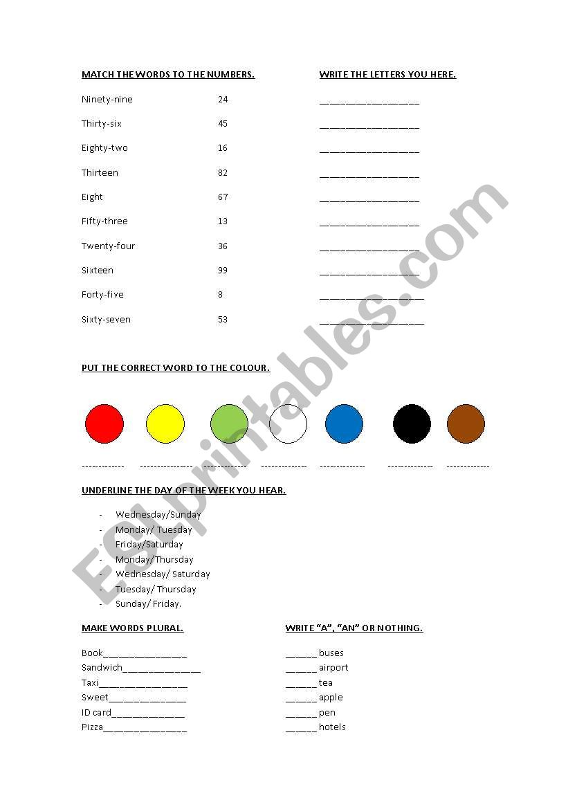 execises for elementary worksheet