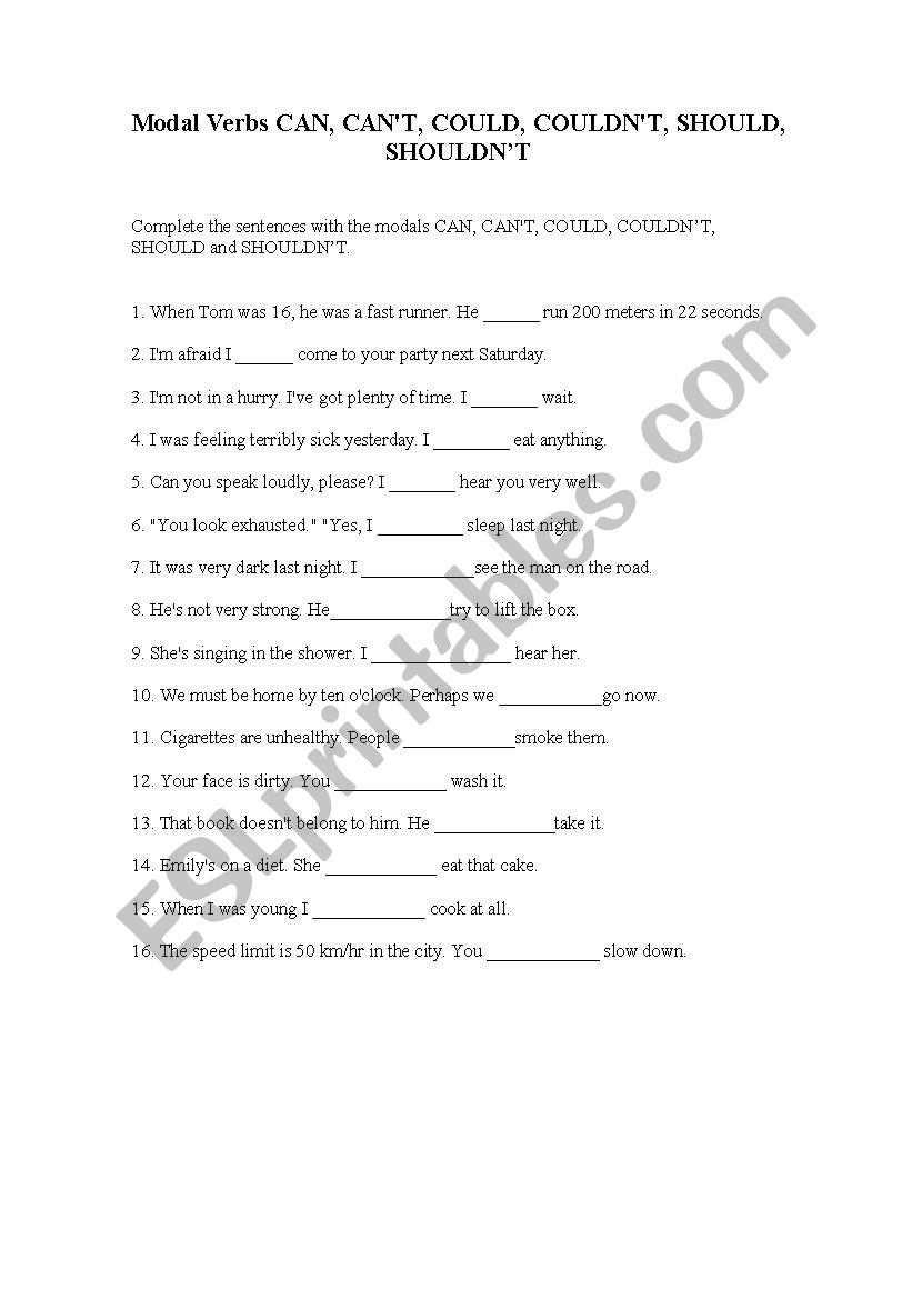 Modal VErb CAN worksheet