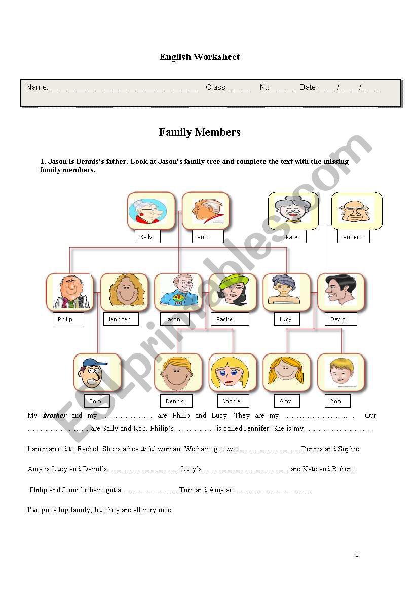 Family Members worksheet