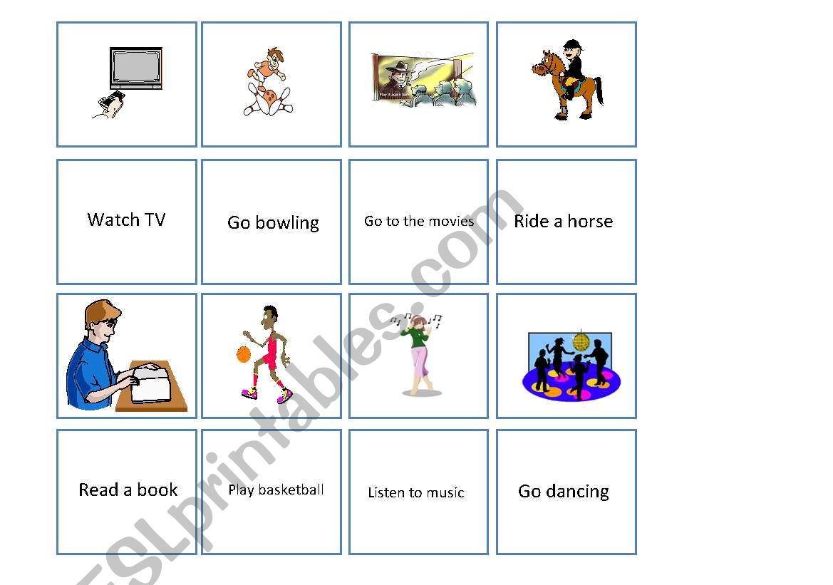 Free time activities memory game (part 03)