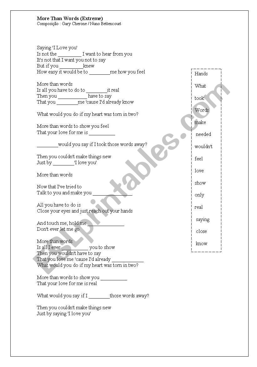More Than Words (Extreme) worksheet