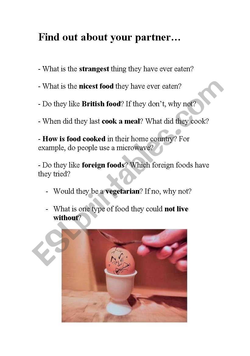 Find out about your partner about food